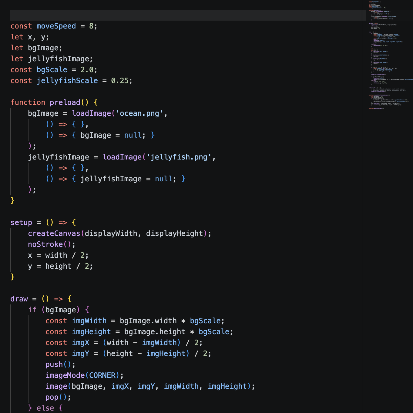 Jellyfish character swimming around the ocean controlled by the Makey Makey and/or the keyboard arrows.
